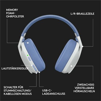 Logitech G G435 | Draadlooze Over-ear Gaming Headset | Bluetooth &amp; USB-A Receiver | Wit/Lilac