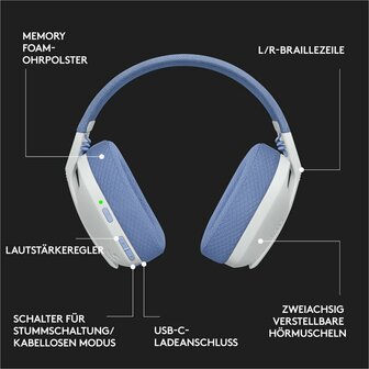 Logitech G G435 Headset Draadloos Hoofdband Gamen Bluetooth Wit