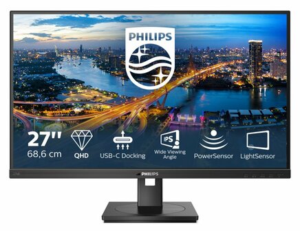Philips 276B1/00 27&quot; | 2560x1440 IPS | USB-C | USB-Hub | 75Hz | 350cd/m&sup2; | 1000:1 Contrast | 178&deg; Kijkhoek | Monitor