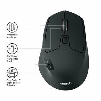 Logitech M720 Triathlon | Draadloze Muis | RF-Draadloos + Bluetooth | 1000 DPI | Zwart