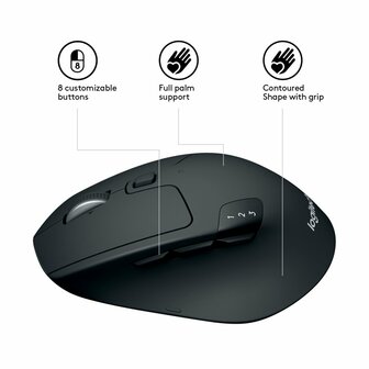 Logitech M720 Triathlon | Draadloze Muis | RF-Draadloos + Bluetooth | 1000 DPI | Zwart