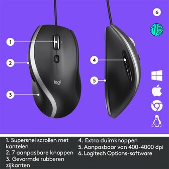 Logitech M500s Advanced | Bedrade Muis | USB-A | 4000 DPI | Zwart/Zilver