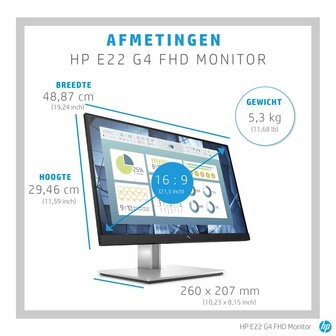 HP E-Series E22 G4 54,6 cm (21.5&quot;) 1920 x 1080 Pixels Full HD LCD Zwart, Zilver