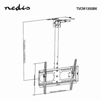 Nedis TVCM1350BK | Draai- en kantelbare TV-plafondbeugel | 42&#039;&#039;-65&#039;&#039; | max 45kg | VESA 600x400