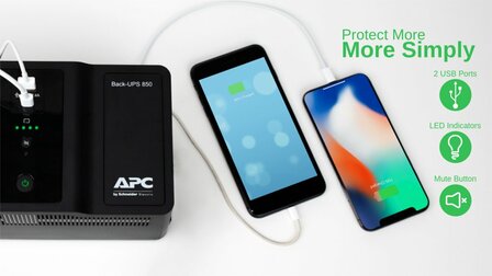 APC Back-UPS BE850G2-GR | 850 VA | 8 Schuko Stopcontacten (6 op Accu) | USB Type-A &amp; C | AVR Spanningstabilisatie | Bescherming tegen Stroomstoringen