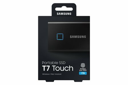 Samsung MU-PC1T0K, T7 Touch, 1000 GB, USB Type-C, 3.2 Gen 2 (3.1 Gen 2), 1050 MB/s, Wachtwoordbeveiliging, Zwart