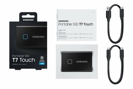 Samsung MU-PC1T0K, T7 Touch, 1000 GB, USB Type-C, 3.2 Gen 2 (3.1 Gen 2), 1050 MB/s, Wachtwoordbeveiliging, Zwart