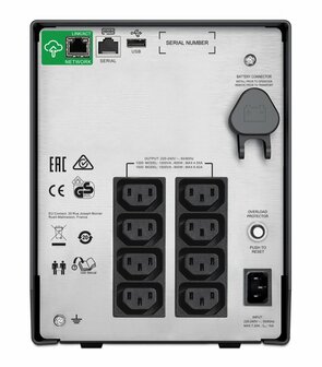 APC Smart-UPS SMC1000IC | 1000 VA / 600 W | Tower UPS | 8x IEC C13 Stopcontacten | Pure Sine Wave | AVR Spanningsregeling | LCD-scherm | SmartConnect