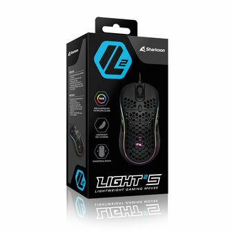 Sharkoon Light&sup2; S | Bekabelde Gaming Muis | Links- en Rechtshandig | USB-A | 6200 DPI | Zwart