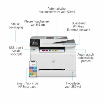 HP Color LaserJet Pro MFP M283fdw, Printen, kopi&euml;ren, scannen, faxen, Printen via USB-poort aan voorzijde; Scannen naar e-mail; Dubbelzijdig printen; ADF voor 50 vel ongekruld