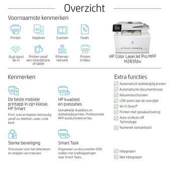 HP Color LaserJet Pro MFP M283fdw AiO Printer | 600 x 600 | Wifi | Kleur