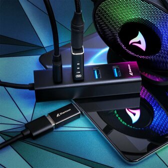 Sharkoon 4044951037582 | USB 3.2 Gen 1 (3.1 Gen 1) Type-C Hub | 5000 Mbit/s | Zwart