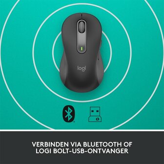 Logitech Signature M650 | Linkshandige Draadloze Muis | RF-Draadloos + Bluetooth | 2000 DPI | Grafiet