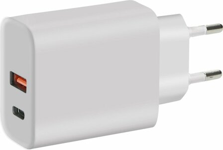 Mobiparts Wall Charger | 2-Poorts USB-C &amp; USB-A Oplader 45W met Fast Charge | Wit