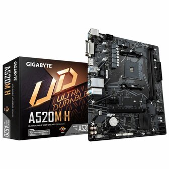 Gigabyte A520M H (rev. 1.0) | Socket AM5 | AMD A520 | 2xDDR4 | Micro-ATX | Moederbord