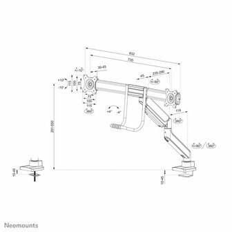 Neomounts Newstar DS75-450BL2 | In Hoogte Verstelbare Monitor-bureaubeugel | Tot 32&quot; | Max 8kg | VESA 100x100 | 2 Monitoren