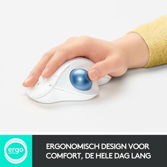 Logitech M575 Ergo Trackball | Ergonomische Draadloze Muis | RF-Draadloos + Bluetooth | 2000 DPI | Wit