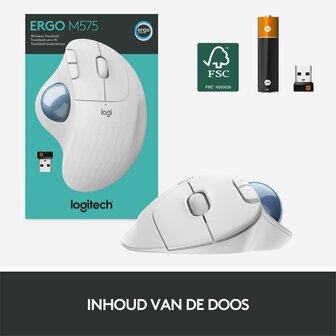 Logitech M575 Ergo Trackball | Ergonomische Draadloze Muis | RF-Draadloos + Bluetooth | 2000 DPI | Wit