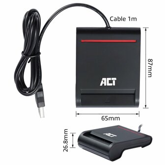 ACT AC6015 USB Smartcard eID Kaartlezer &ndash; Zwart | USB 2.0 | Geschikt voor Windows &amp; macOS