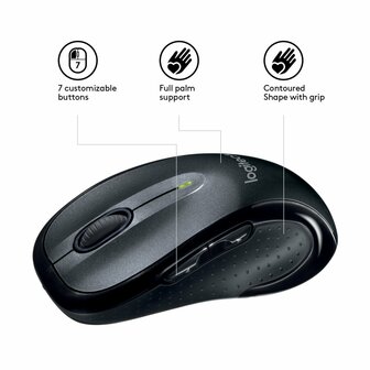 Logitech M510 | Ambidextrous Draadloze Muis | RF-Draadloos | 1000 DPI | Zwart