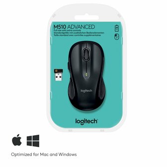 Logitech M510 | Ambidextrous Draadloze Muis | RF-Draadloos | 1000 DPI | Zwart