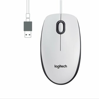 Logitech M100 | Ambidextrous Bedrade Muis | USB-A | 1000 DPI | Wit