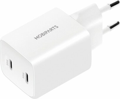 Mobiparts GaN Wall Charger | Dual USB-C Oplader 35W | Wit