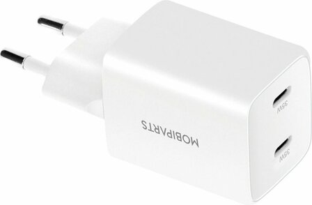 Mobiparts GaN Wall Charger | Dual USB-C Oplader 35W | Wit