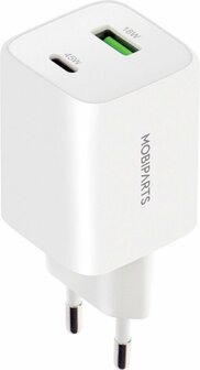Mobiparts GaN Wall Charger | USB-C &amp; USB-A 3.0 QC 45W | Wit