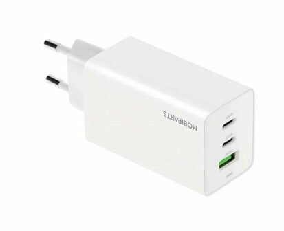 Mobiparts GaN Wall Charger | 2x USB-C &amp; 3.0 USB-A QC 65W | Wit