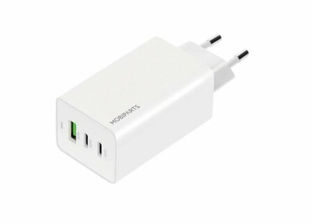 Mobiparts GaN Wall Charger | 2x USB-C &amp; 3.0 USB-A QC 65W | Wit