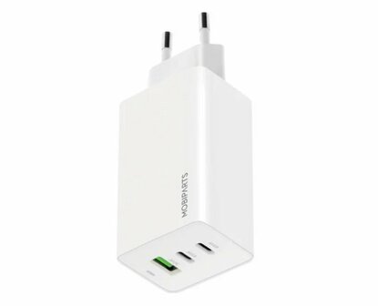 Mobiparts GaN Wall Charger | 2x USB-C &amp; 3.0 USB-A QC 65W | Wit