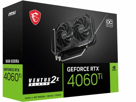 MSI GeForce RTX 4060 Ti VENTUS 2X BLACK OC | 8GB GDDR6 VRAM | Videokaart | GPU | Nvidia