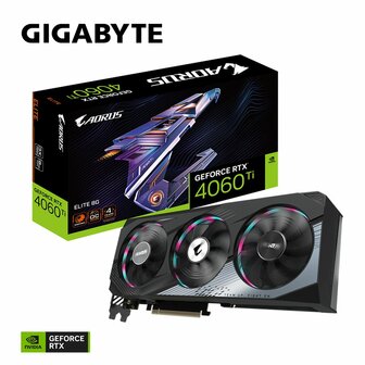 Gigabyte AORUS GeForce RTX 4060 Ti ELITE | 8GB GDDR6 VRAM | Videokaart | GPU | Nvidia