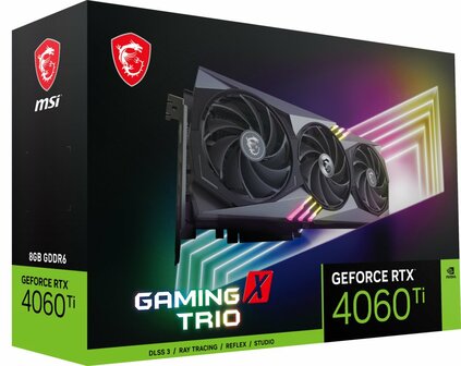 MSI GeForce RTX 4060 Ti GAMING X TRIO | 8GB GDDR6 VRAM | Videokaart | GPU | Nvidia