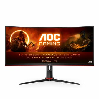 AOC G2 CU34G2X/BK computer monitor 86,4 cm (34&quot;) 3440 x 1440 Pixels Quad HD LED Zwart, Rood