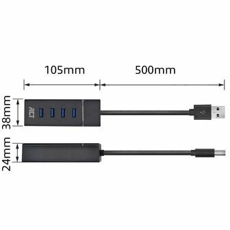ACT AC6300 | USB 3.2 Gen 1 Interface Hub | Type-A | 5 Gbps | Zwart