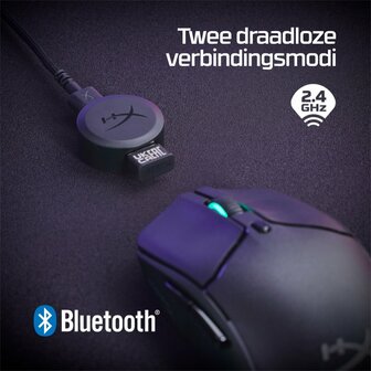 HyperX Pulsefire Haste 2 | Draadloze Gaming Muis | Rechtshandig | RF + Bluetooth | 26000 DPI | Zwart
