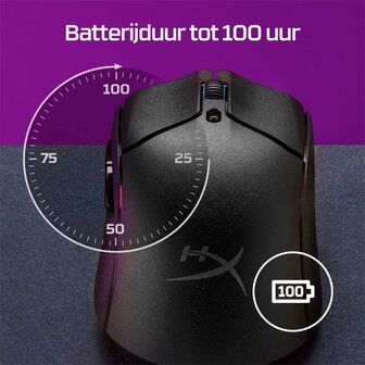 HyperX Pulsefire Haste 2 | Draadloze Gaming Muis | Rechtshandig | RF + Bluetooth | 26000 DPI | Zwart