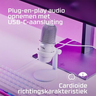 HyperX SoloCast - USB Microphone (White) Wit Microfoon voor spelcomputers