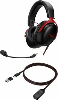 HyperX Cloud III | Bedraade Over-ear Gaming Headset | 3.5mm + USB-A + USB-C | Zwart/Rood