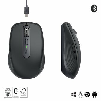 Logitech MX Anywhere 3S | Ambidextrous Draadloze Muis | RF-Draadloos + Bluetooth | 8000 DPI | Grafiet
