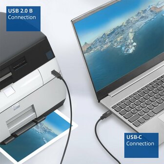 ACT | USB 2.0 Kabel | USB-C naar USB-B | 1,8m | Zwart