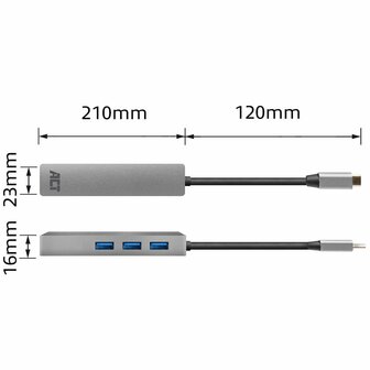 ACT AC7055 | 3-Poorts USB-C 3.2 (USB 3.0) Hub | Gigabit Ethernet Poort