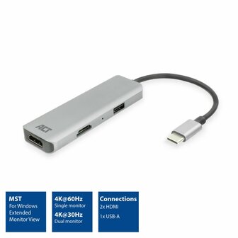 ACT AC7013 | Docking Station &amp; Poortreplicator | USB-C 3.2 Gen 1 | Zwart/Grijs