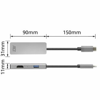 ACT AC7013 | Docking Station &amp; Poortreplicator | USB-C 3.2 Gen 1 | Zwart/Grijs