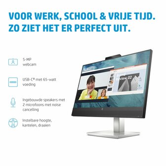 HP E24m G4 23,8&quot; | 1920x1080 FHD IPS | 5ms | 99% sRGB | USB-C met 65W Power Delivery | 5MP Pop-up Webcam | Stereo Speakers | Microfoon | Monitor