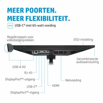 HP E24m G4 23,8&quot; | 1920x1080 FHD IPS | 5ms | 99% sRGB | USB-C met 65W Power Delivery | 5MP Pop-up Webcam | Stereo Speakers | Microfoon | Monitor