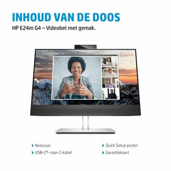 HP E24m G4 23,8&quot; | 1920x1080 FHD IPS | 5ms | 99% sRGB | USB-C met 65W Power Delivery | 5MP Pop-up Webcam | Stereo Speakers | Microfoon | Monitor