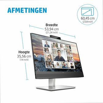 HP E24m G4 23,8&quot; | 1920x1080 FHD IPS | 5ms | 99% sRGB | USB-C met 65W Power Delivery | 5MP Pop-up Webcam | Stereo Speakers | Microfoon | Monitor